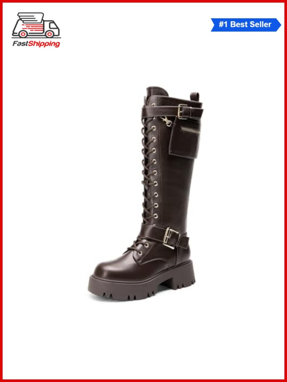 ✨DREAM PAIRS Womens Knee High Combat Boots Platform Heels Faux Leather